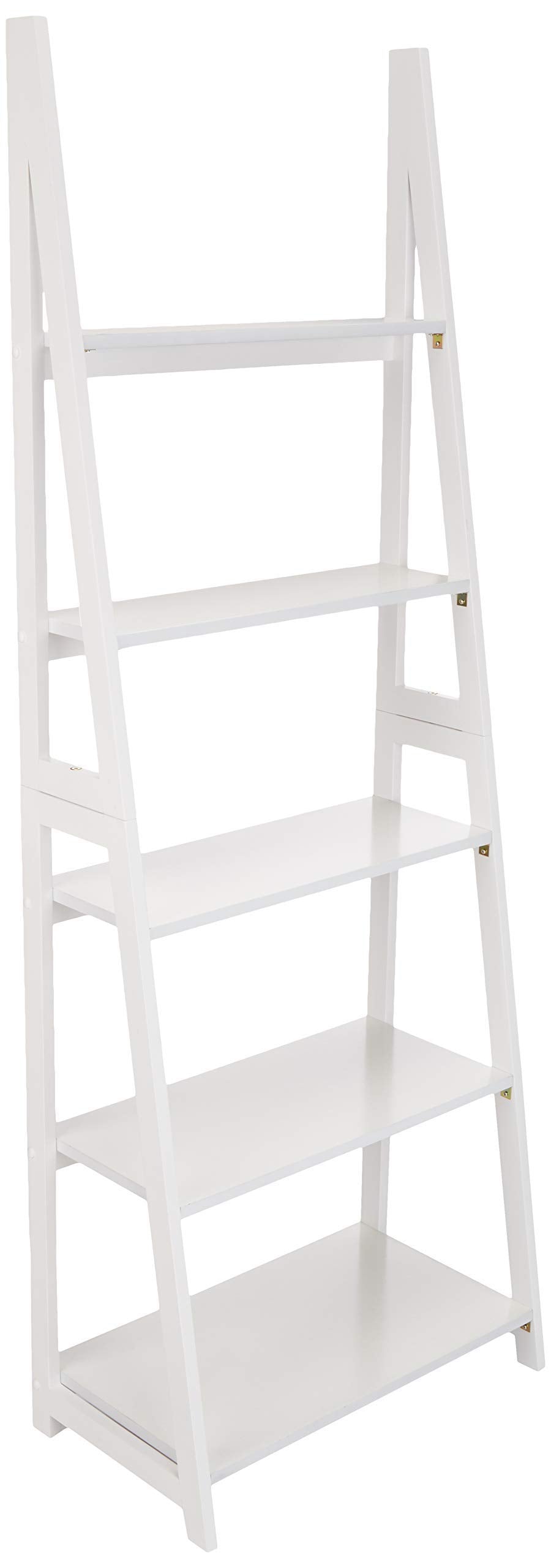 Amazon Basics 5-Tier Ladder Bookshelf Storage Organizer, Tall Bookcase for Small Space, Solid Rubberwood Frame, Modern Display Shelf, Espresso Finish, 14" D x 24.8" W x 70.1" H
