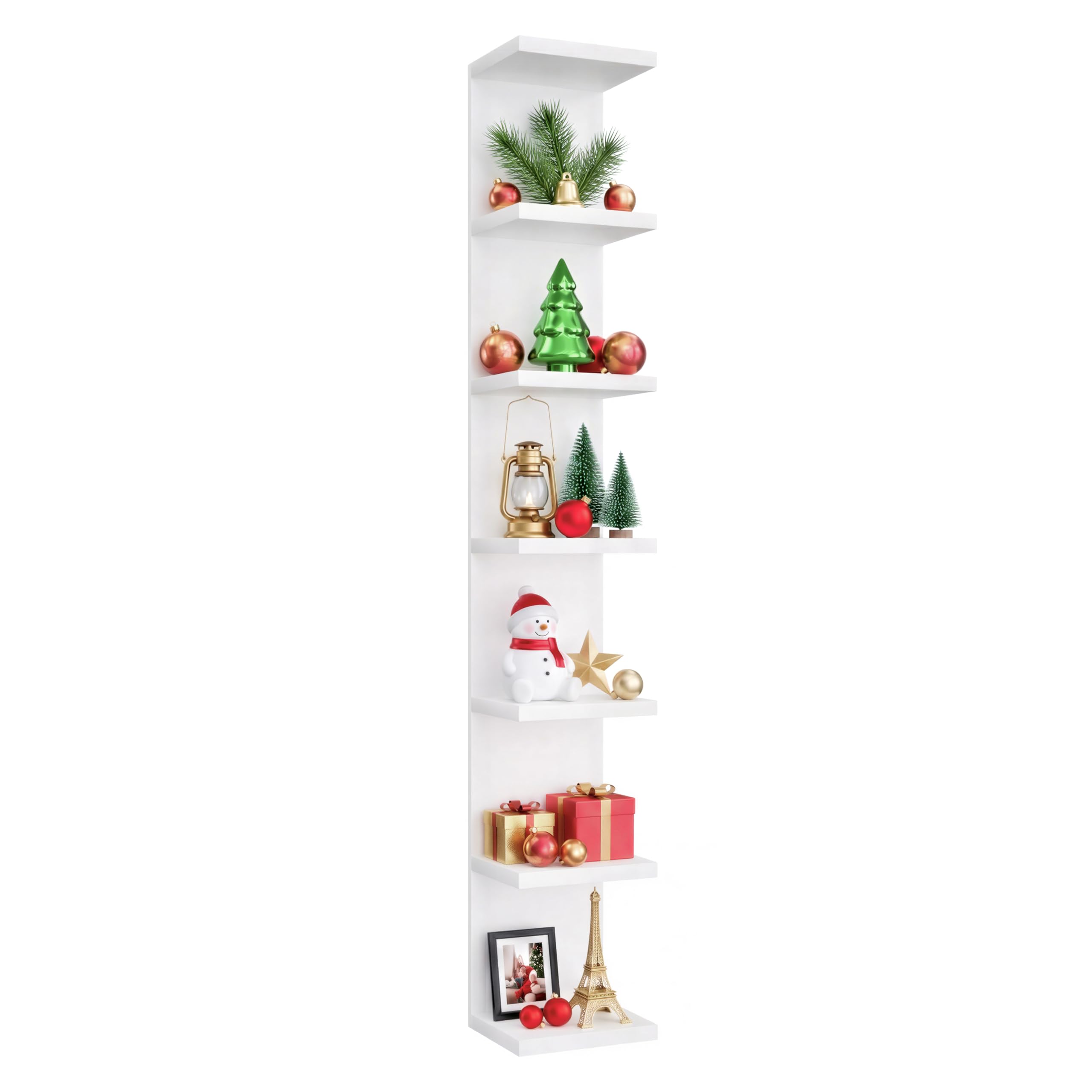 7 Tier Wall Shelf Unit & Lack Shelf, Versatile Floating Shelves for Wall, Bedroom Book Shelf, Vanity Display Shelves, Tall Decorative Shelving Unit, Long Shelves for Storage White