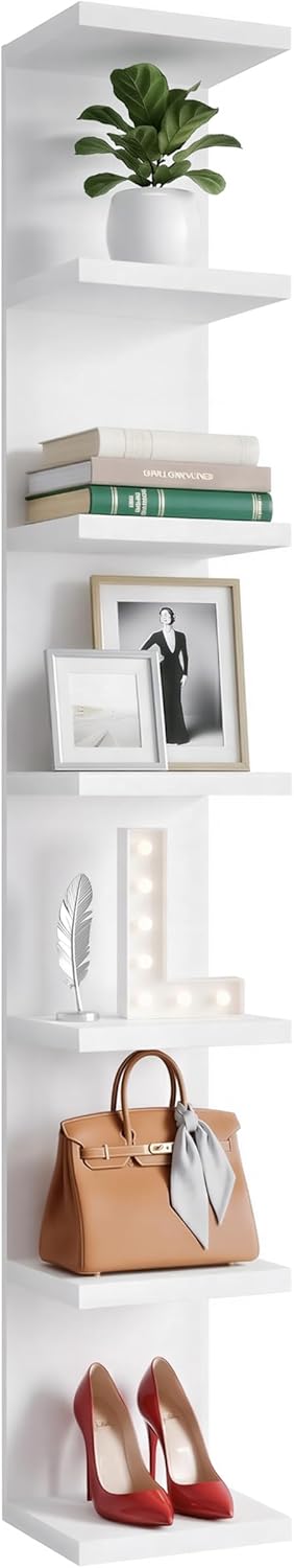 7 Tier Wall Shelf Unit & Lack Shelf, Versatile Floating Shelves for Wall, Bedroom Book Shelf, Vanity Display Shelves, Tall Decorative Shelving Unit, Long Shelves for Storage White