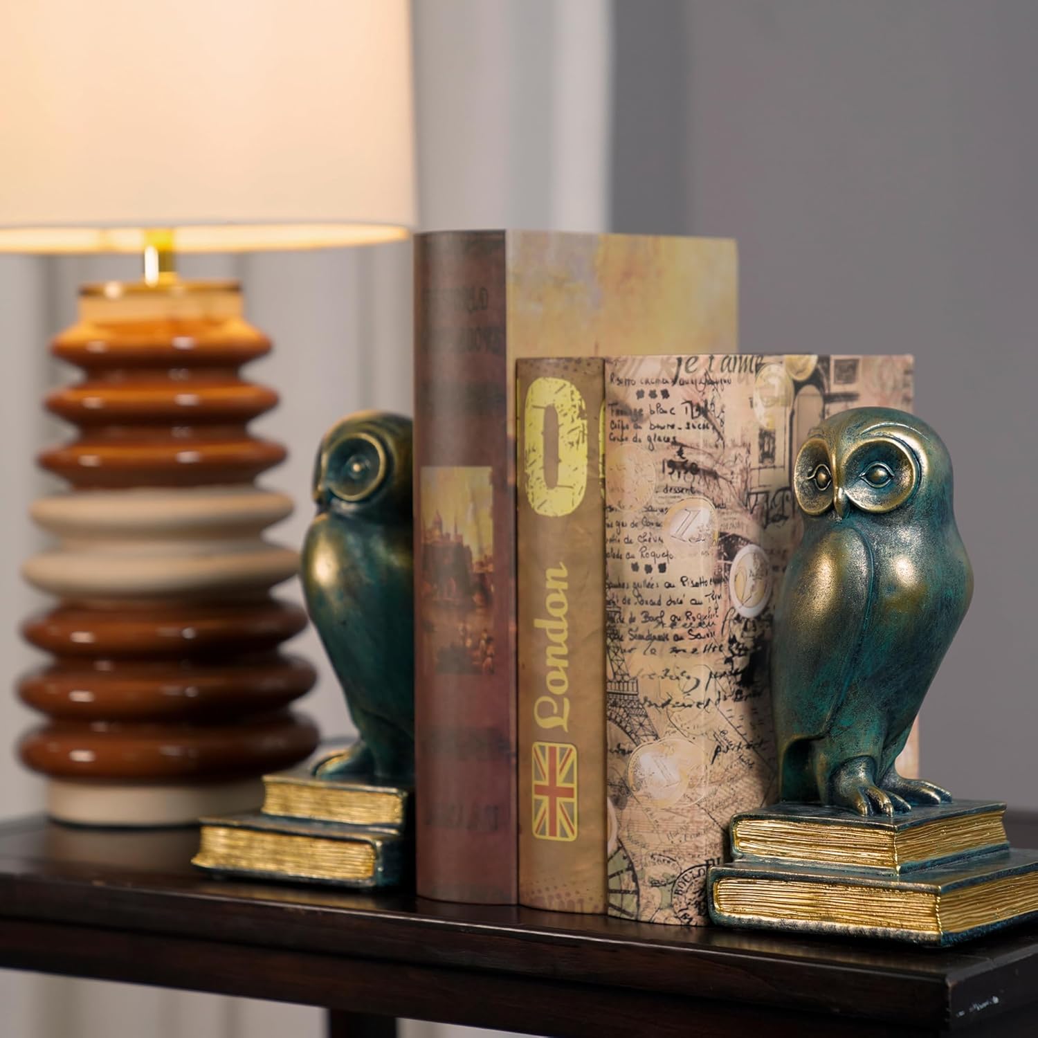 Book Ends for Shelves, Owl Decorative Bookends Bronze Bird Book Stopper Unique Kids Book Holders with Anti-Slip Base Luxurious Bookends for Kids Rooms Office Home Decor(Bronze)