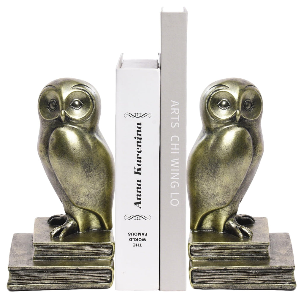 Book Ends for Shelves, Owl Decorative Bookends Bronze Bird Book Stopper Unique Kids Book Holders with Anti-Slip Base Luxurious Bookends for Kids Rooms Office Home Decor(Bronze)