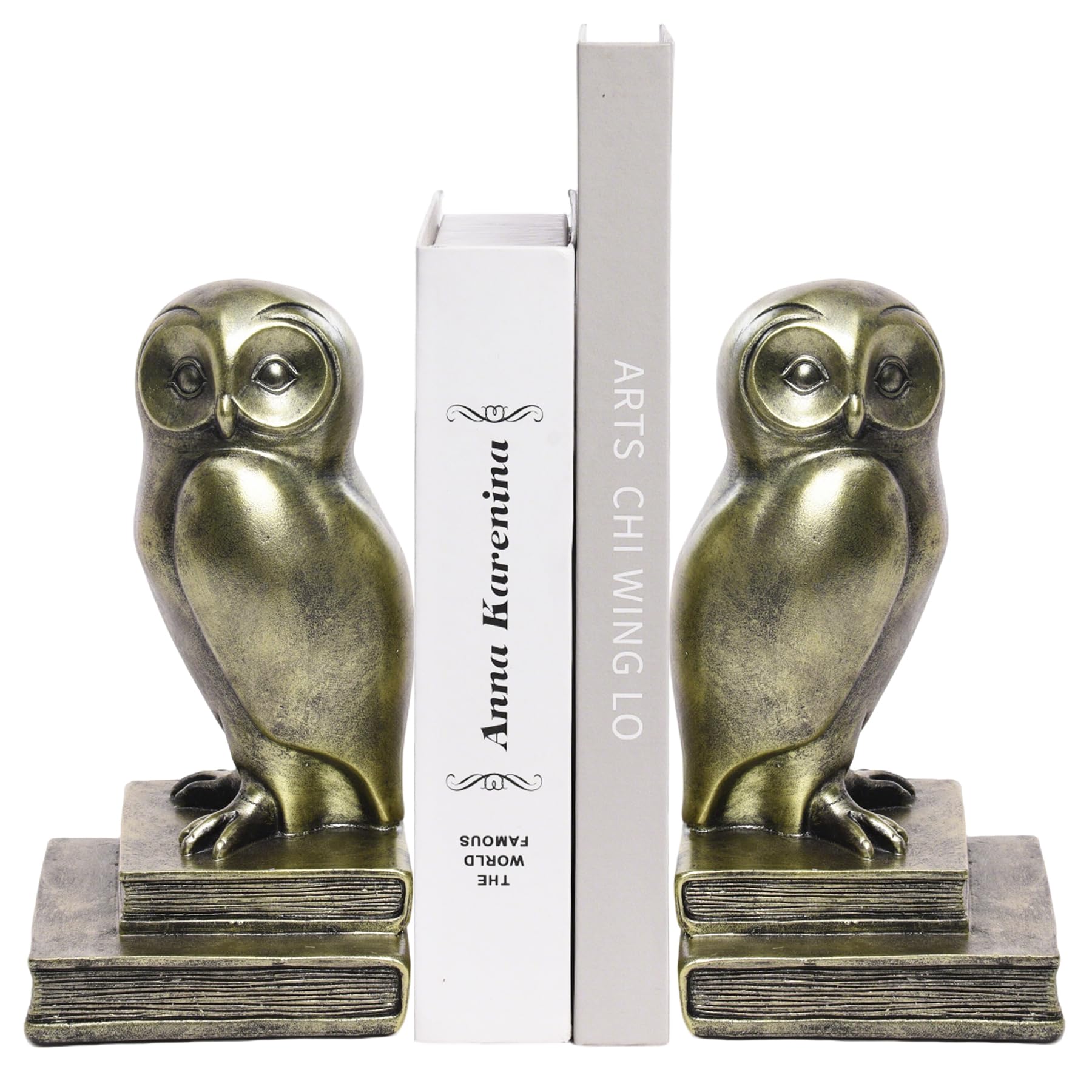 Book Ends for Shelves, Owl Decorative Bookends Bronze Bird Book Stopper Unique Kids Book Holders with Anti-Slip Base Luxurious Bookends for Kids Rooms Office Home Decor(Bronze)