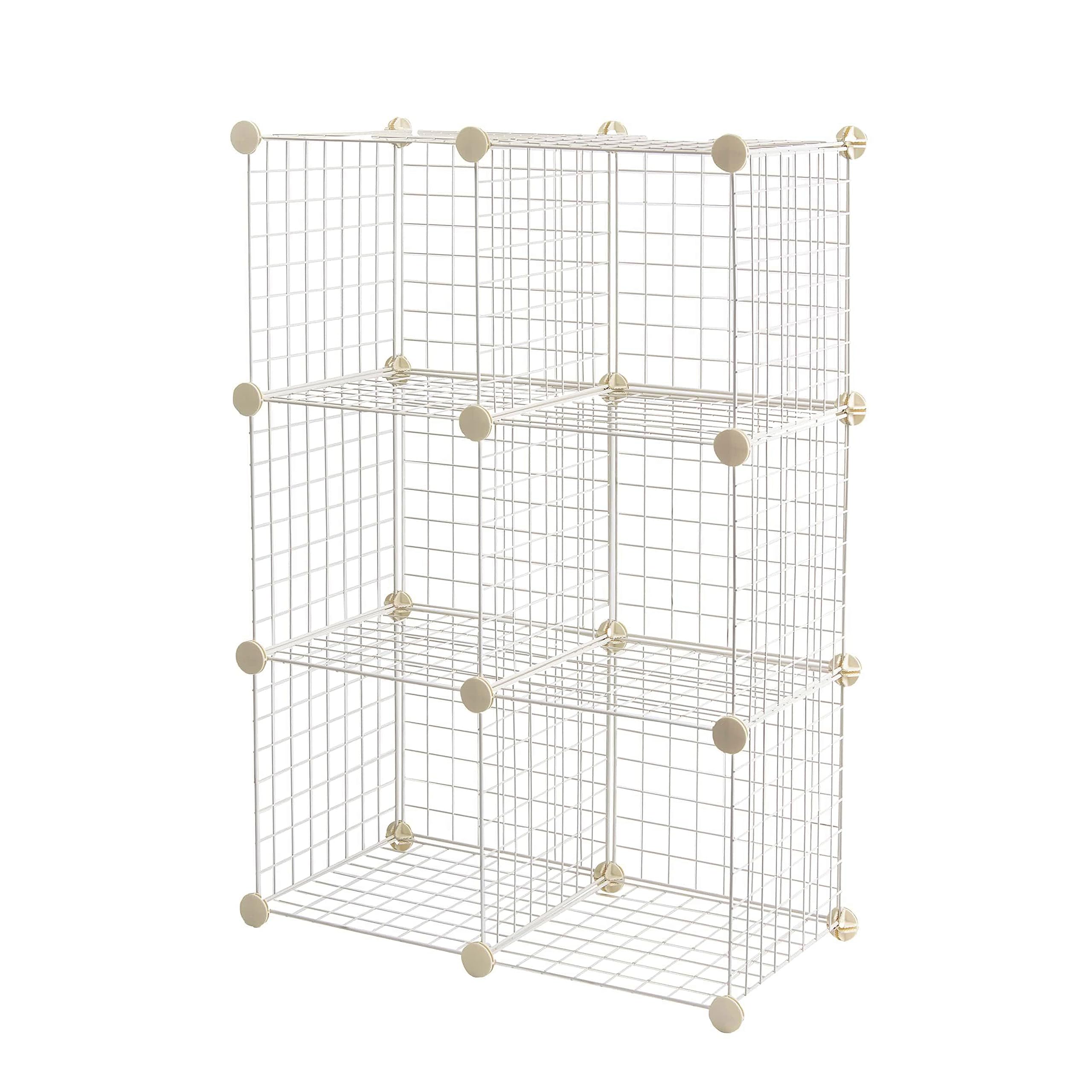 Amazon Basics 6-Cube Wire Grid Stackable Storage Organizer, Metal Shelving Unit, No-Tool Assembly, 26"W x 38"H x 12.6"D, Black