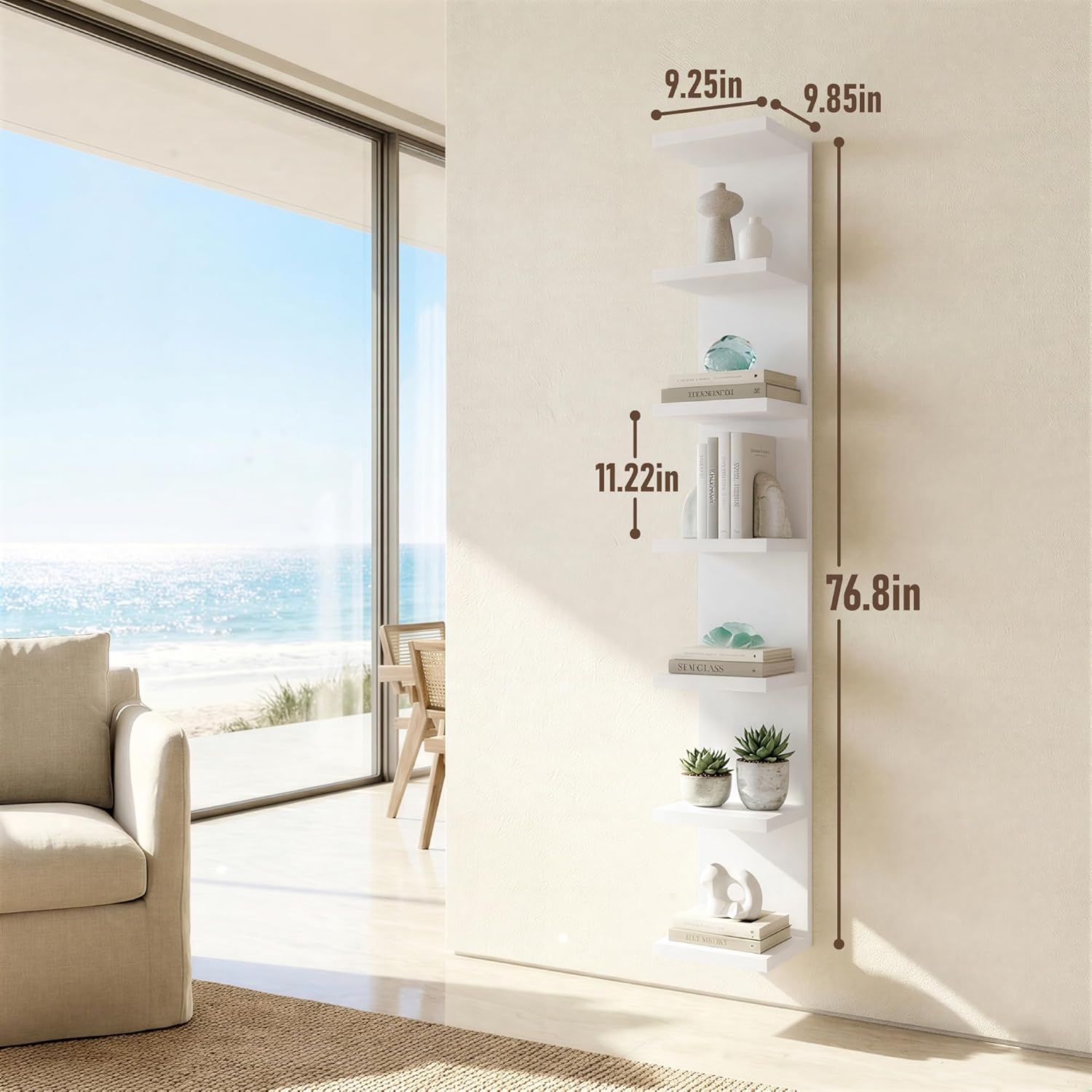 7 Tier Wall Shelf Unit & Lack Shelf, Versatile Floating Shelves for Wall, Bedroom Book Shelf, Vanity Display Shelves, Tall Decorative Shelving Unit, Long Shelves for Storage White